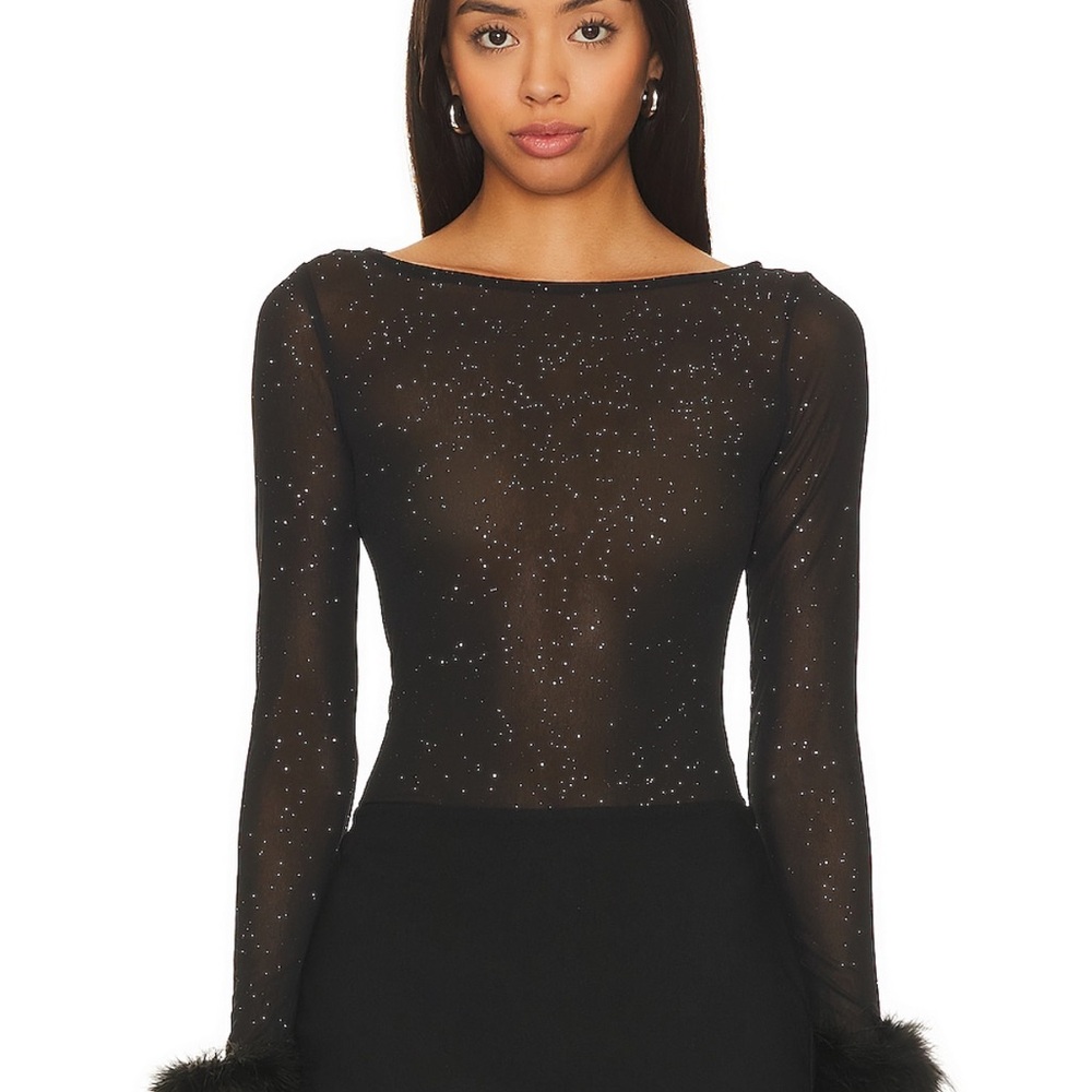 Chic Black Glitter Bodysuit from More to Come x Revolve